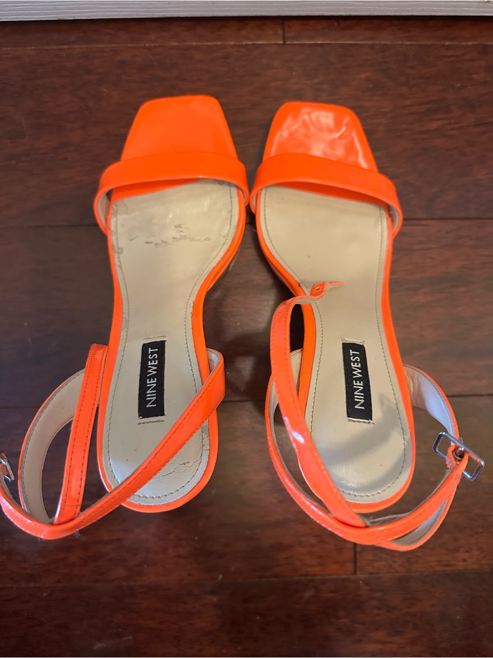 Nine West Orange Strappy Square-Toe Heeled Sandals - Picture 1 of 4